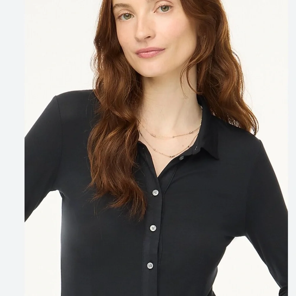 NWT JCrew Black Knit long-sleeve button-up top Sz XS Sold Out - Picture 3 of 11
